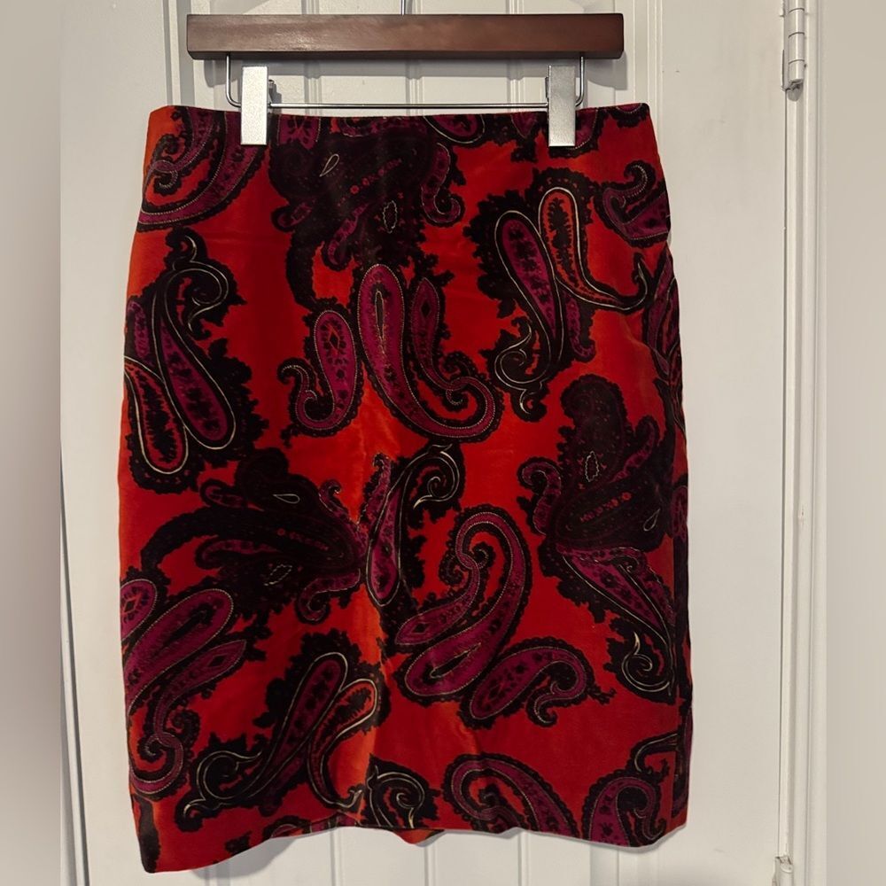 Talbots Red and Black Paisley Pencil Skirt velvet skirt